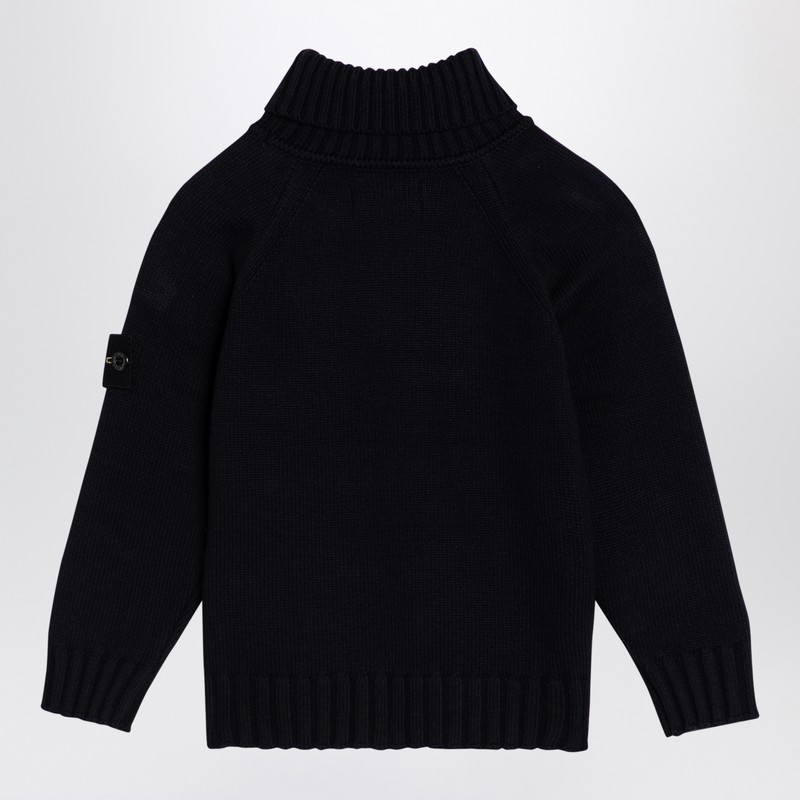 Stone Island Navy Blue Cotton Blend Turtleneck Sweater In Blue