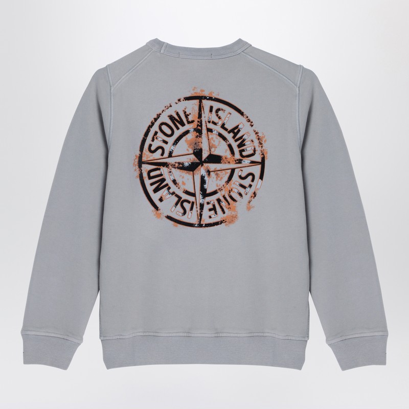 Stone Island Gray Cotton Sweatshirt With Logo In Grey