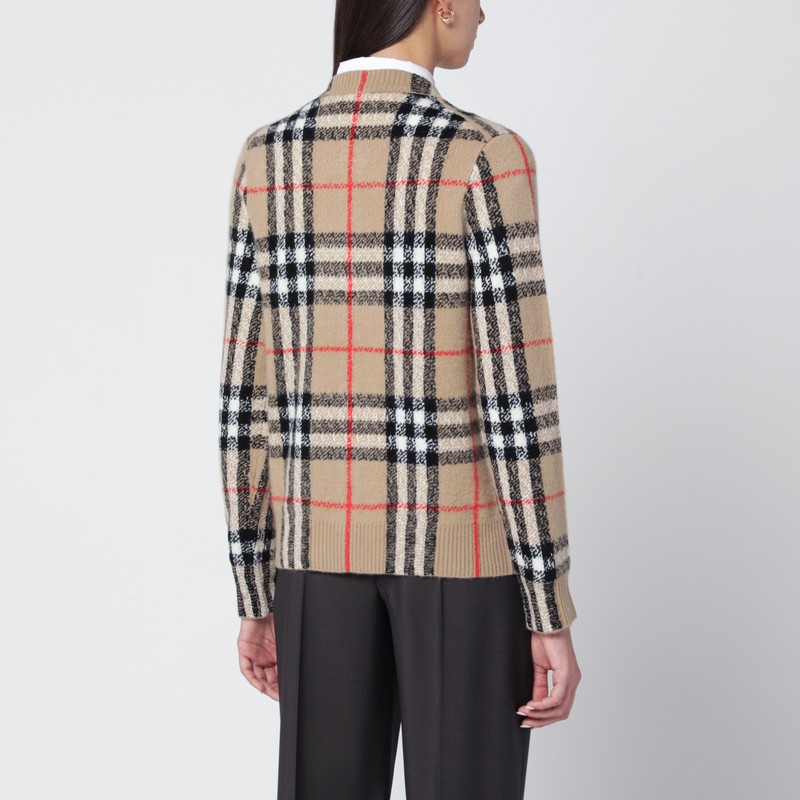 Burberry Beige Check Cashmere And Wool Cardigan In Brown