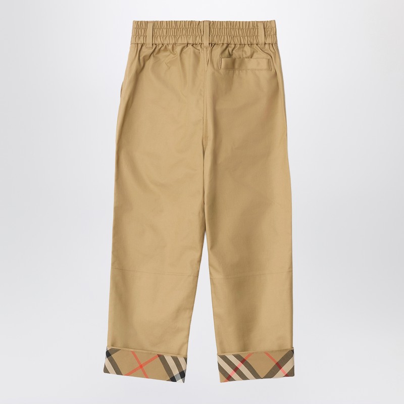 Burberry Childrens Check Turn-up Cotton Trousers In Nude