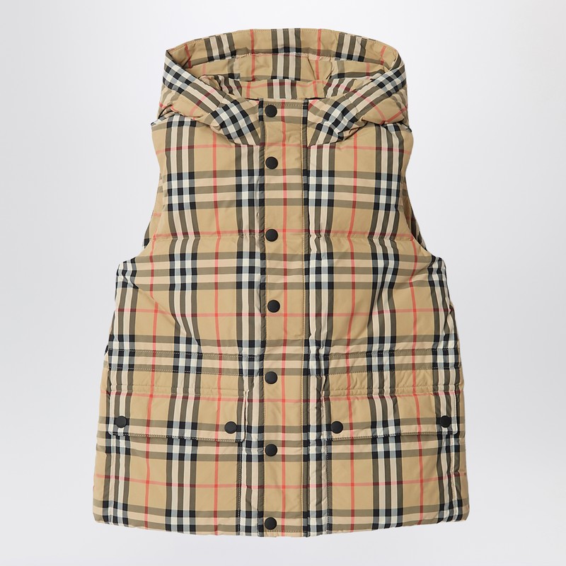 Burberry Check Nylon Puffer Gilet In Neutral