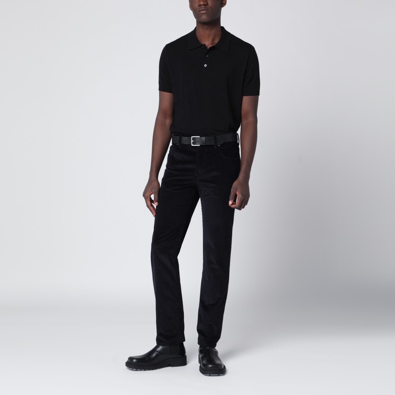 Burberry Dark Blue Cotton Corduroy Trousers In Blue