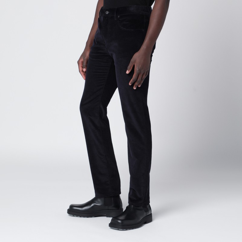 Burberry Dark Blue Cotton Corduroy Trousers In Blue