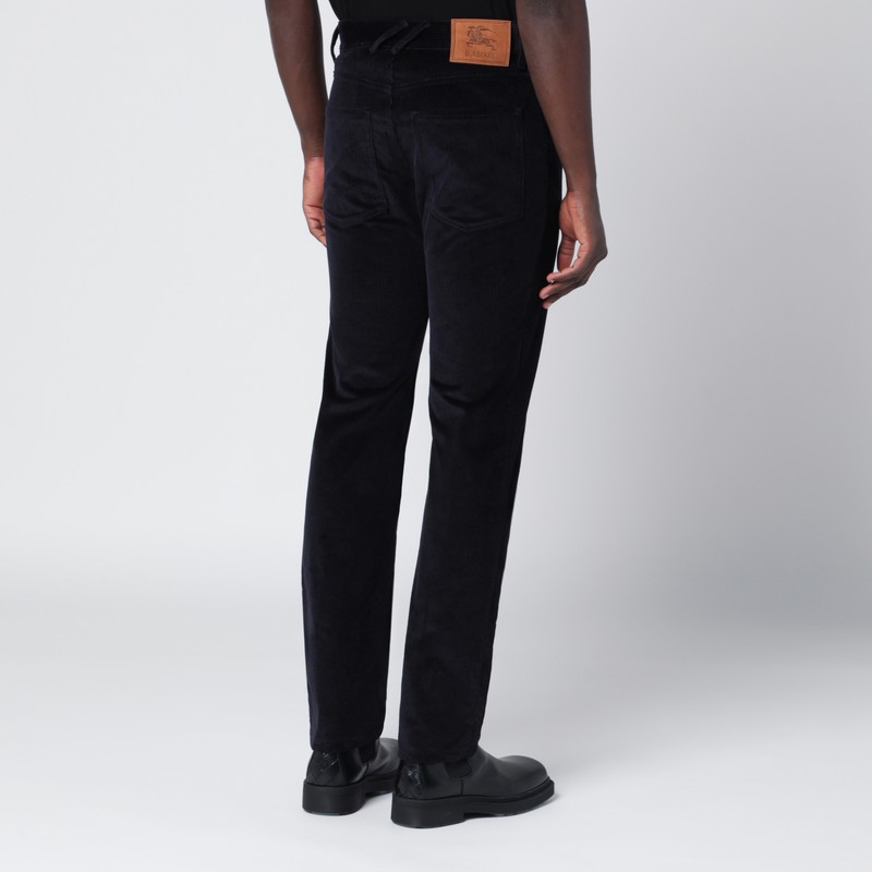 Burberry Dark Blue Cotton Corduroy Trousers In Blue