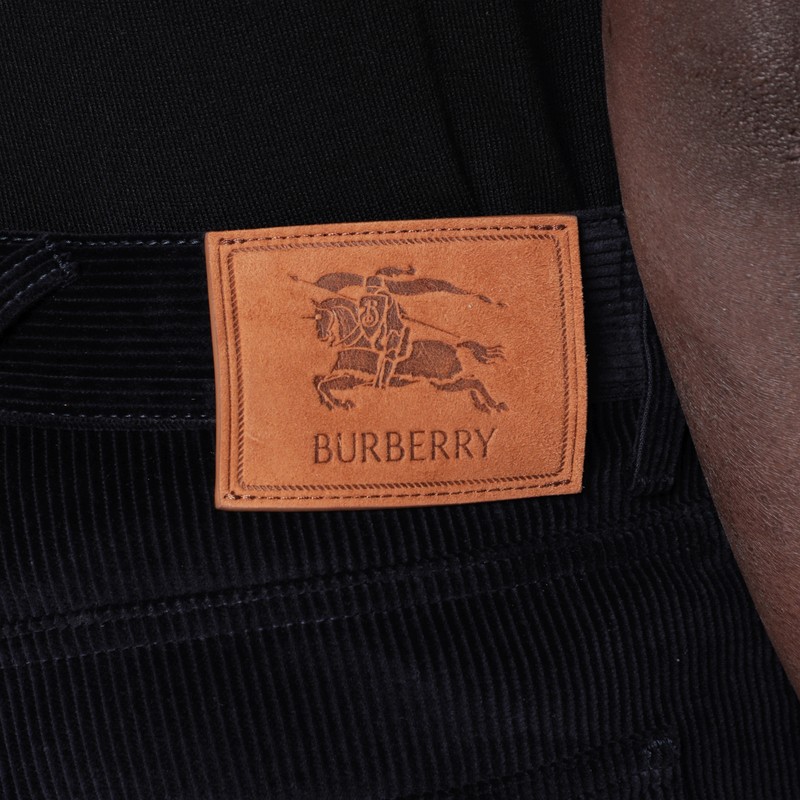 Burberry Dark Blue Cotton Corduroy Trousers In Blue