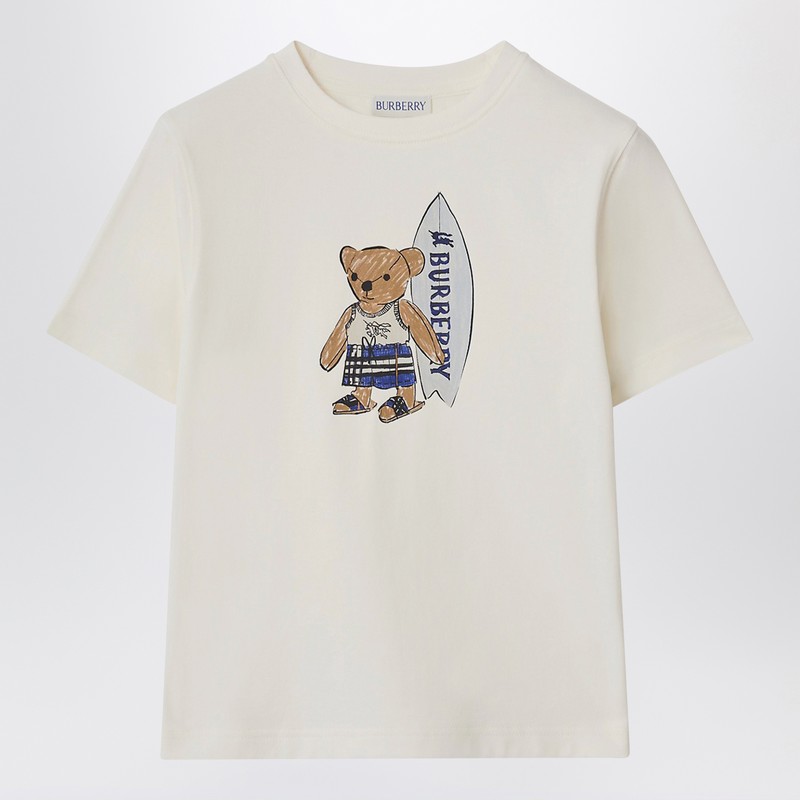 White T-shirt with surfing teddy bear