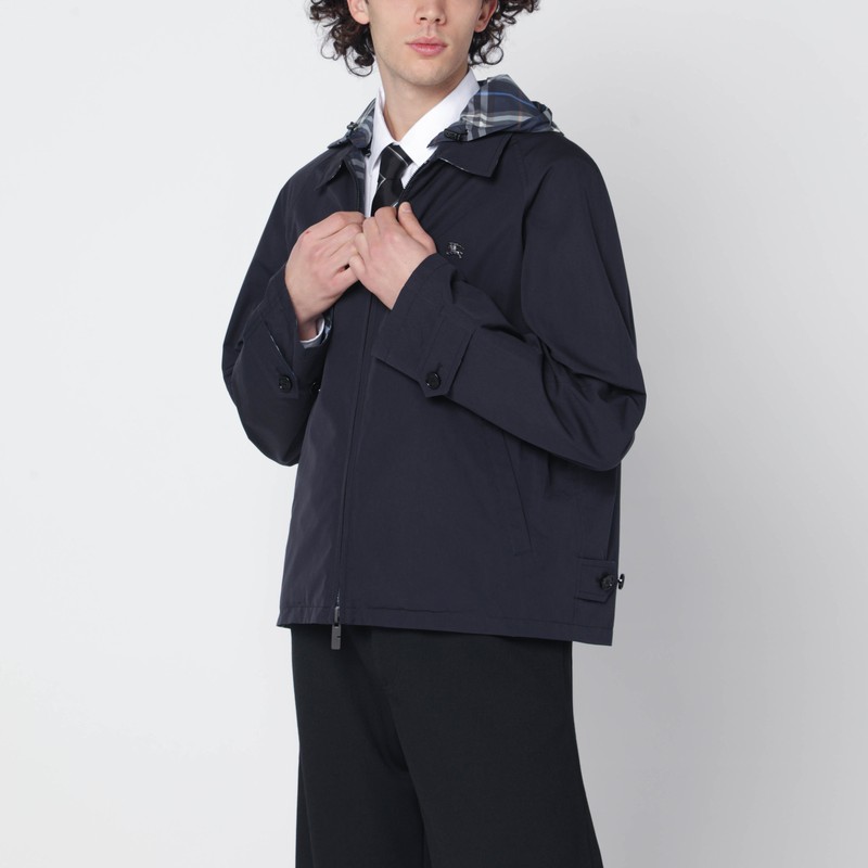 Blue reversible cotton jacket with Check pattern