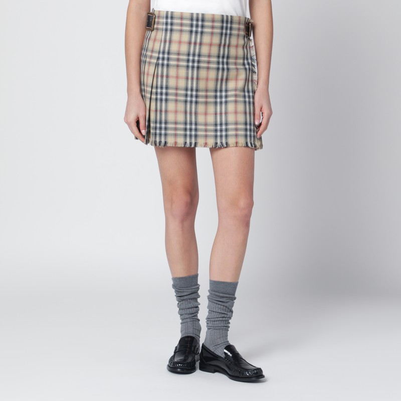 Beige wool mini kilt with Check pattern