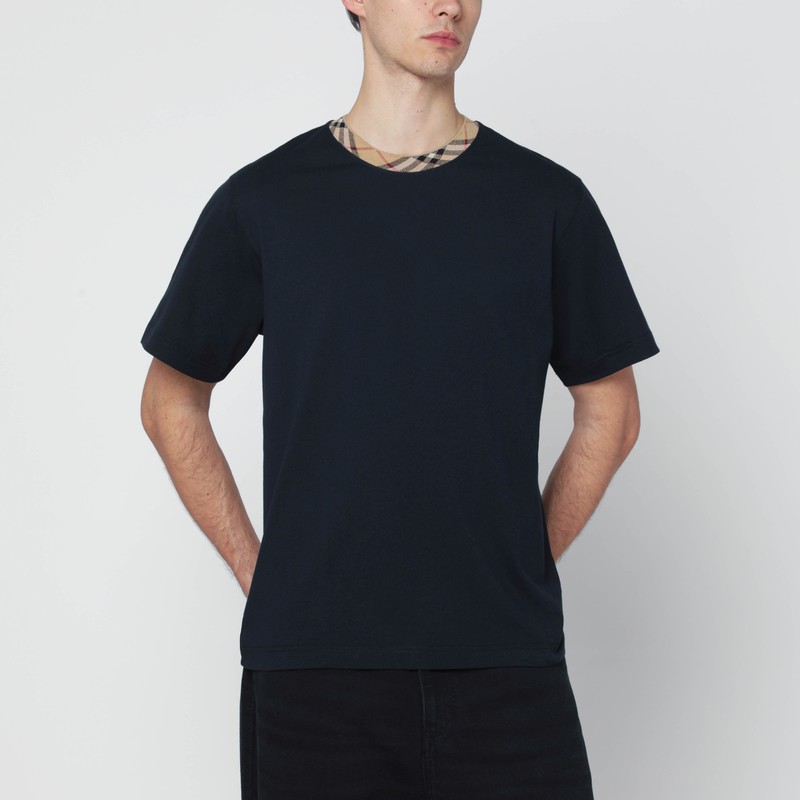 Navy T-shirt with Check trims