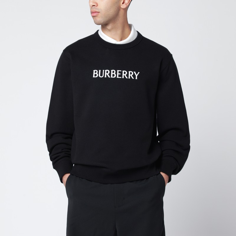 Black slim cotton terry-effect sweatshirt