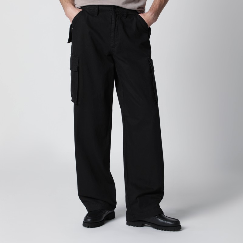 Black cotton cargo trousers