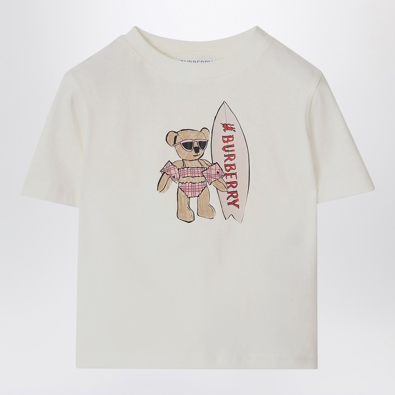 White T-shirt with surfing teddy bear