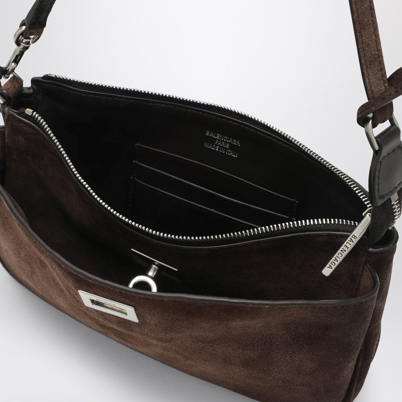 Balenciaga Brown Suede Rodeo Shoulder Clutch Bag In Brown