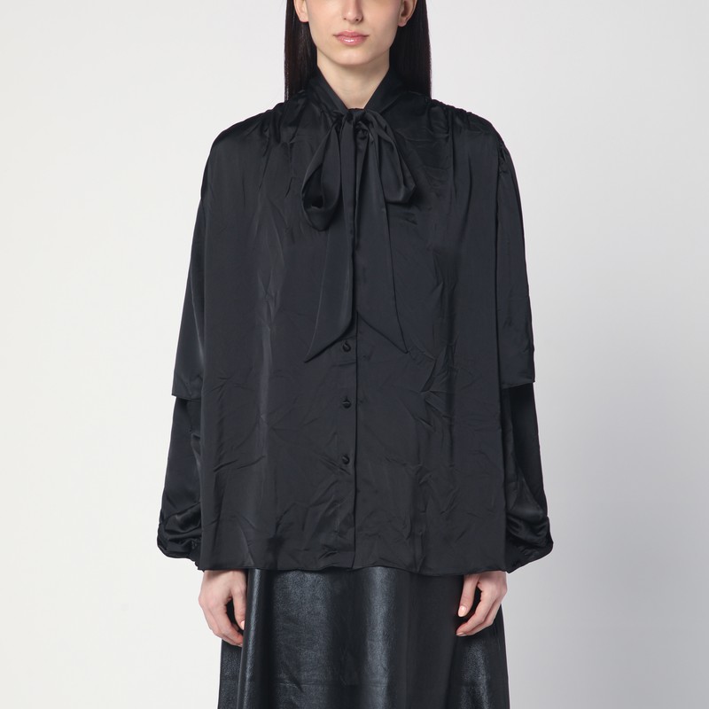 Black satin blouse with bow