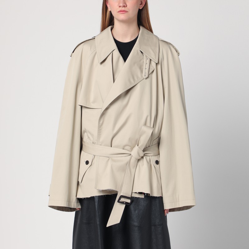 トレンチコート BALENCIAGA BEIGE CROPPED TRENCH COAT IN COTTON TWILL Balenciaga Beige Cropped Trench Coat In Cotton Twill | ModeSens