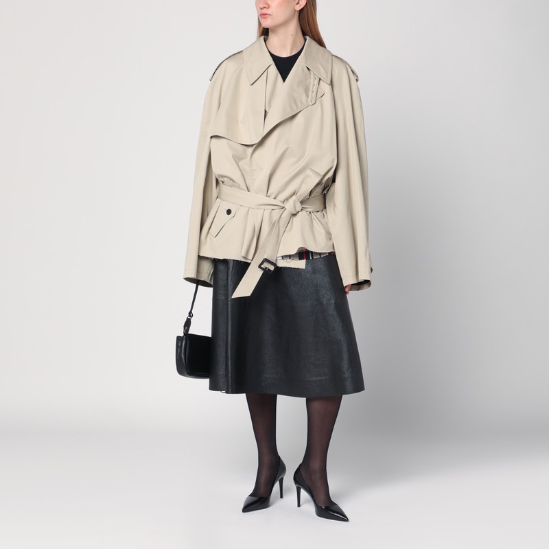 Balenciaga Beige Cropped Trench Coat In Cotton Twill In Beige