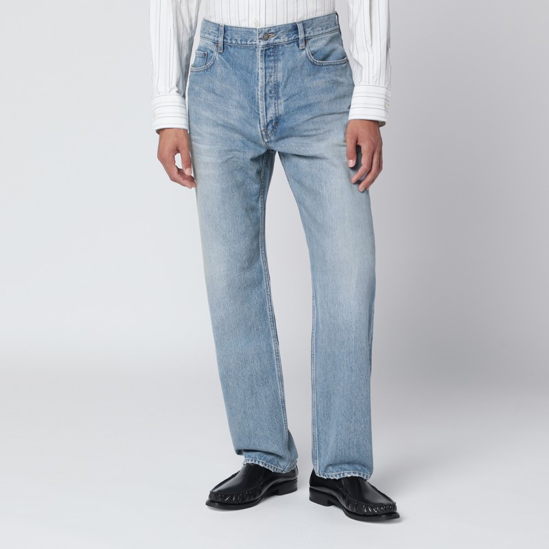 Washed-effect blue straight-leg jeans