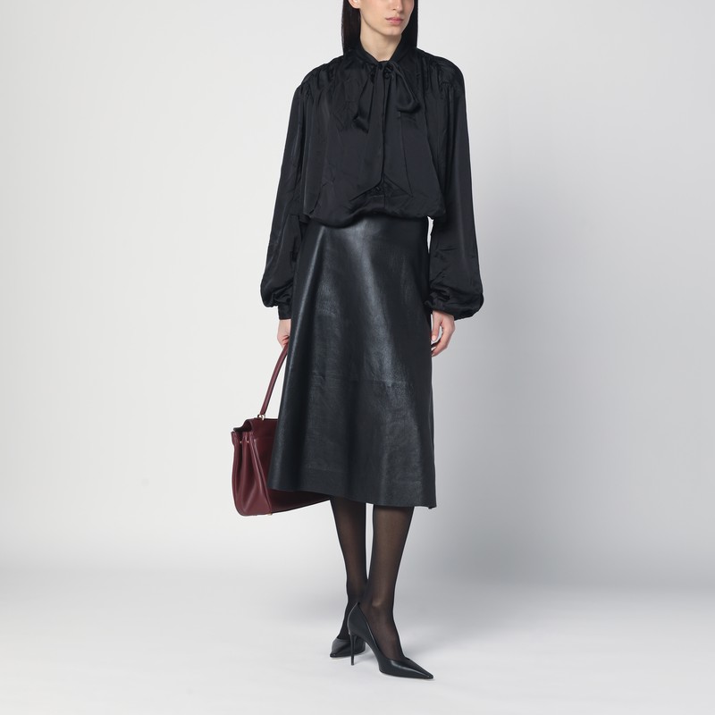 Balenciaga Midi Flared Leather Skirt In Black