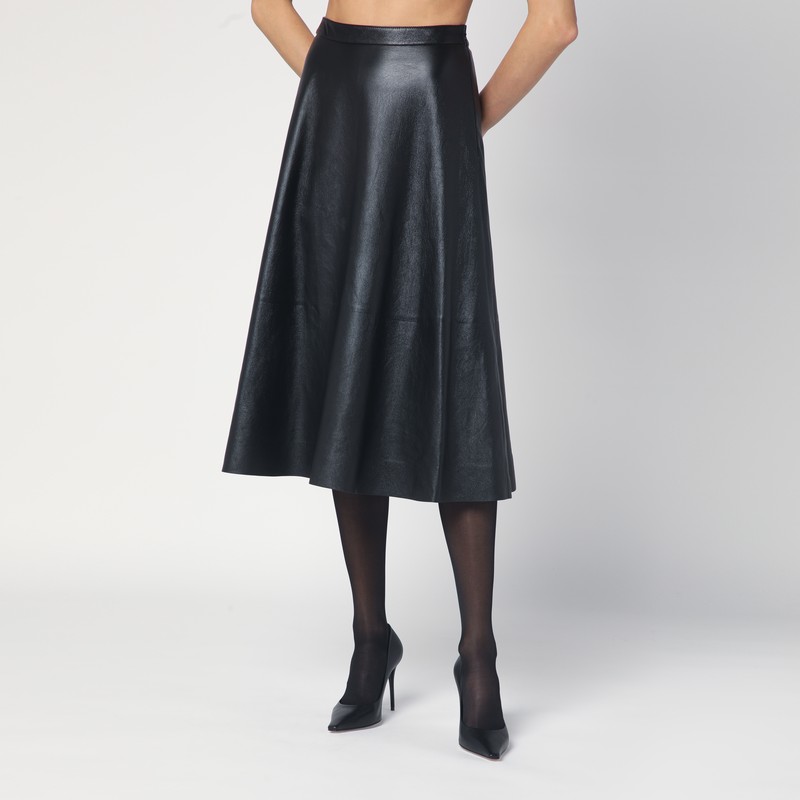 Balenciaga Midi Flared Leather Skirt In Black