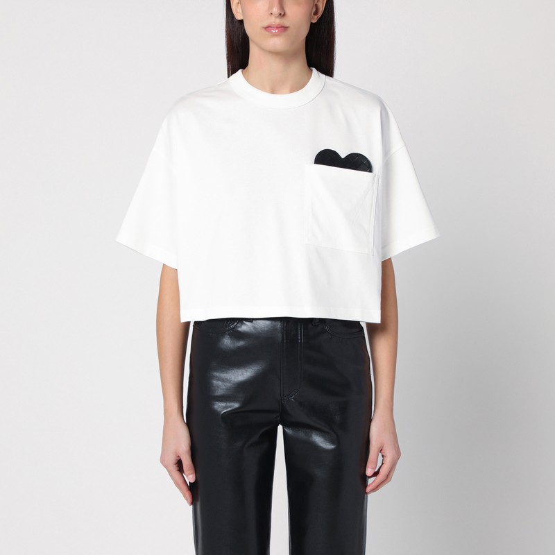 Bottega Veneta White Short-sleeved Crop T-shirt With Heart In Yellow