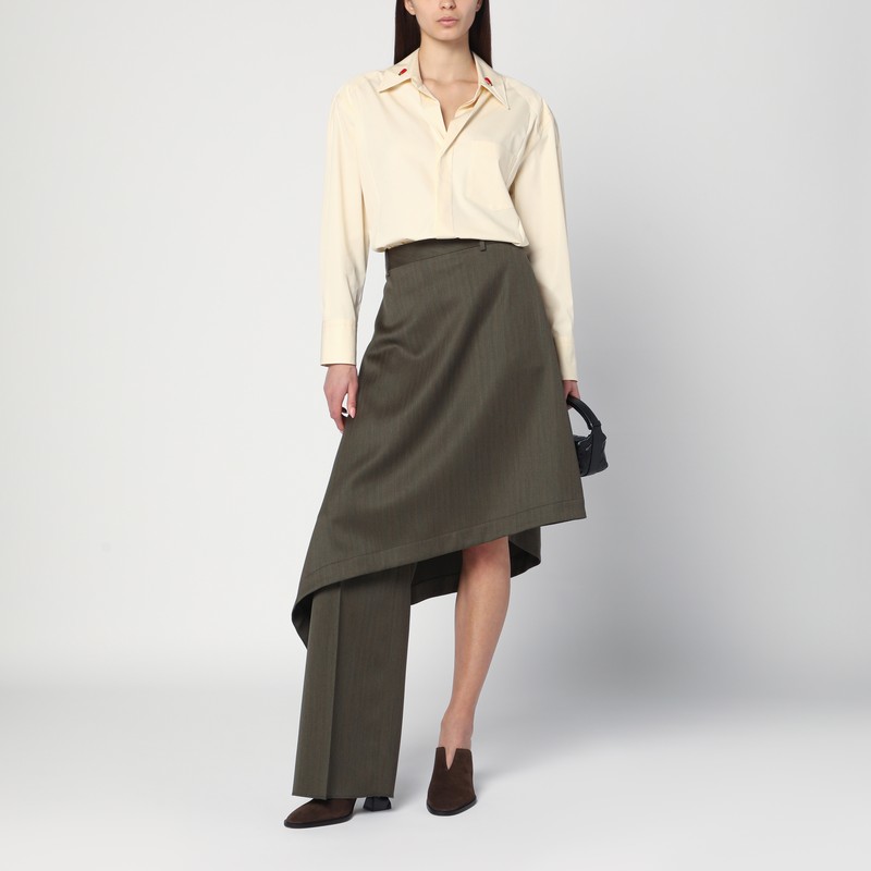 Bottega Veneta Wool Chevron Asymmetric Pantaskirt In Green