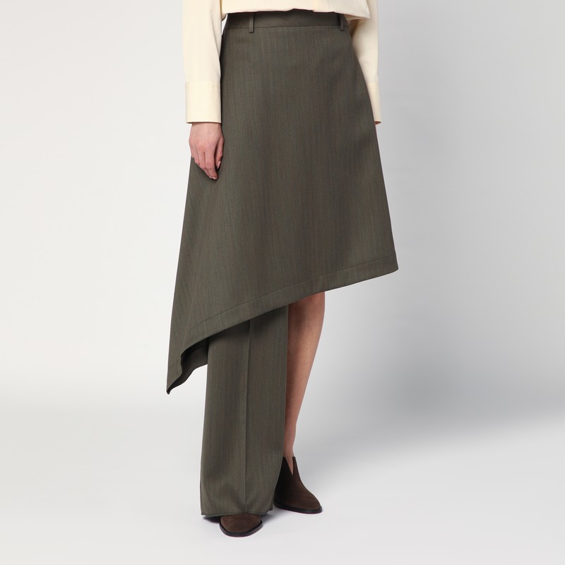Bottega Veneta Wool Chevron Asymmetric Pantaskirt In Green