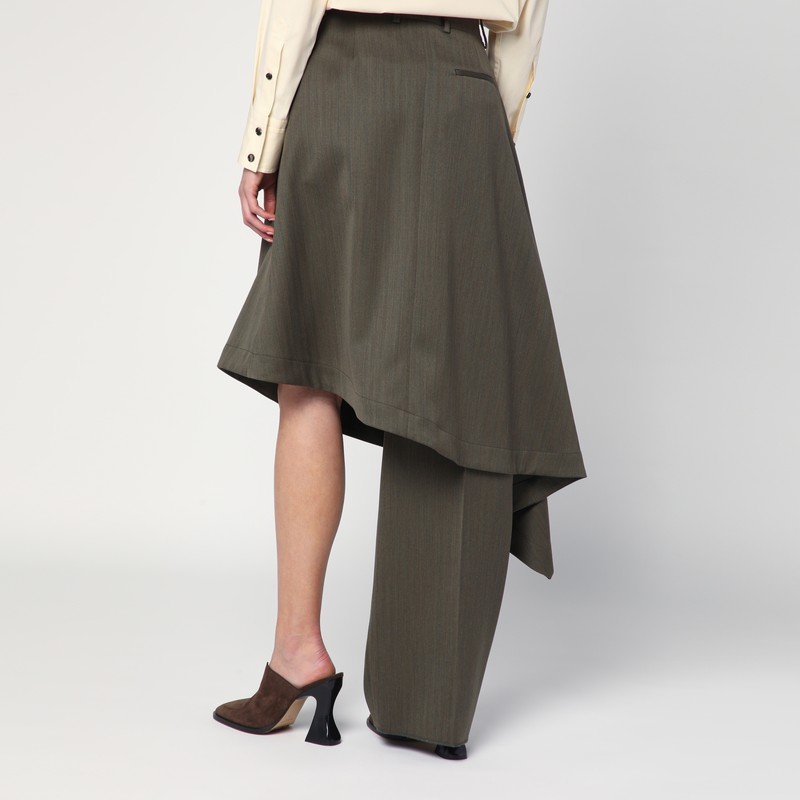 Bottega Veneta Wool Chevron Asymmetric Pantaskirt In Green