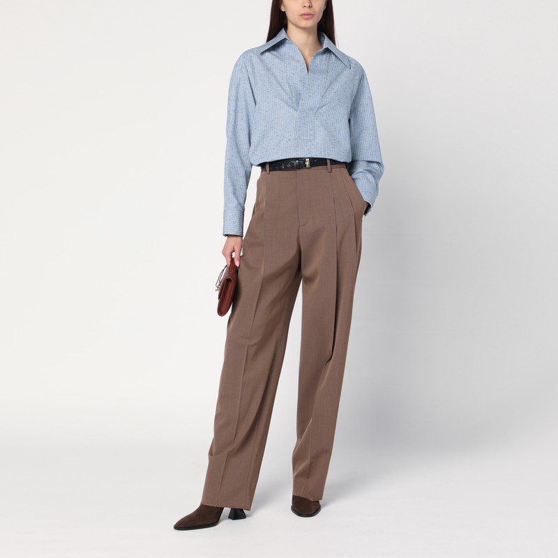 Bottega Veneta Women Brown Trousers In Wool Blend In Brown