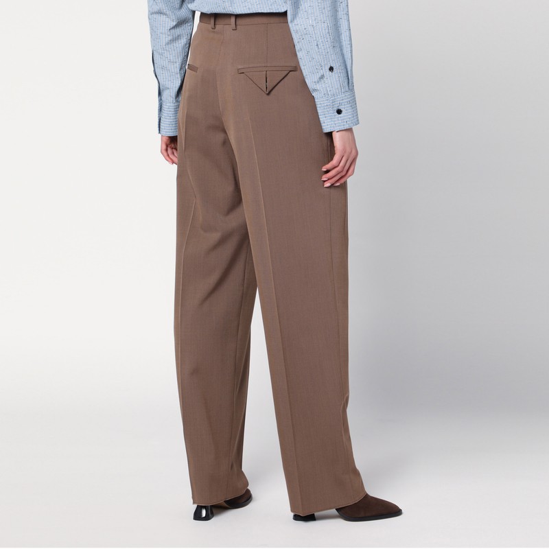 Bottega Veneta Women Brown Trousers In Wool Blend In Brown