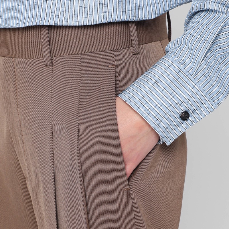 Bottega Veneta Women Brown Trousers In Wool Blend In Brown