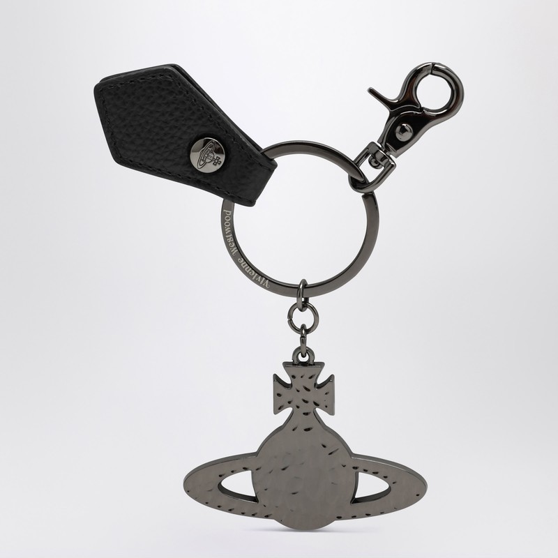 Vivienne Westwood Black Hammered Metal Orb Keychain In Metallic