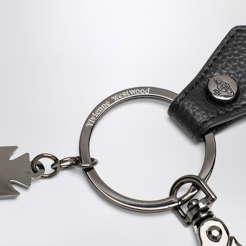 Vivienne Westwood Black Hammered Metal Orb Keychain In Metallic