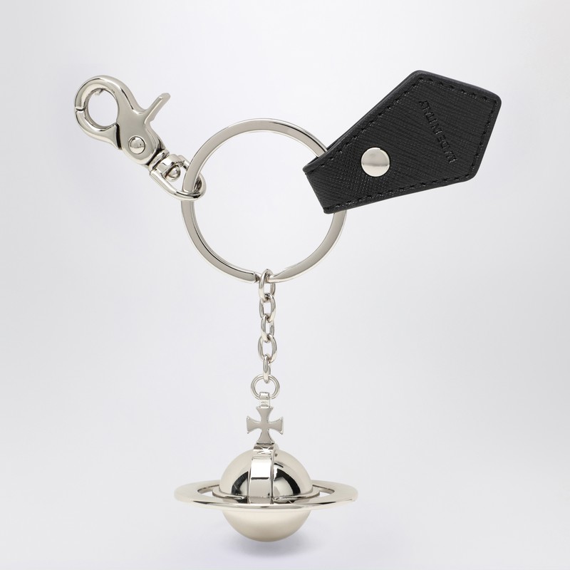 Vivienne Westwood 3d Orb Black Metal Key Ring In Silver