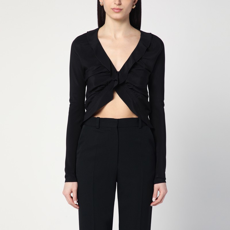 Black ruffled blouse in silk - Saint Laurent - Modalova