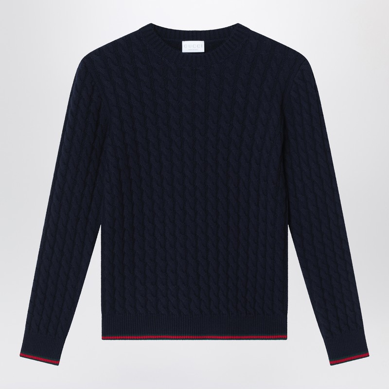 Blue cable-knit wool sweater