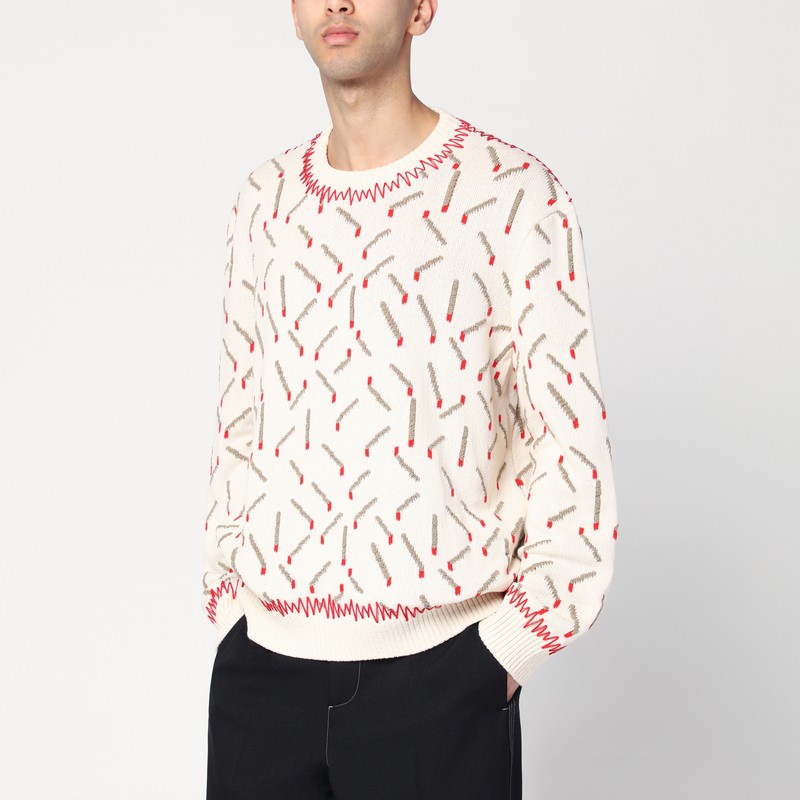 Ivory sweater with matchstick jacquard motif
