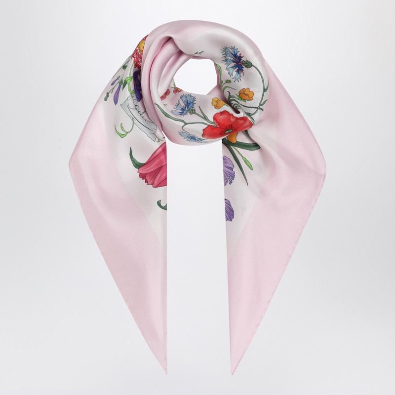 Pink printed silk twill scarf