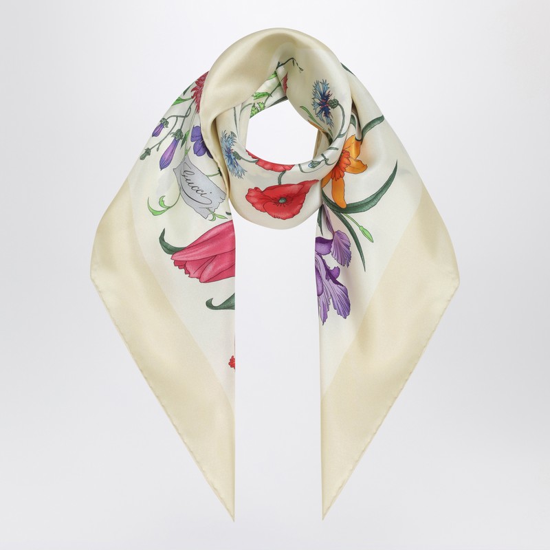 Yellow printed silk twill scarf