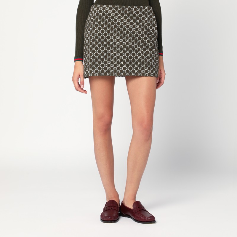 Green/white mini skirt in GG bouclé cotton