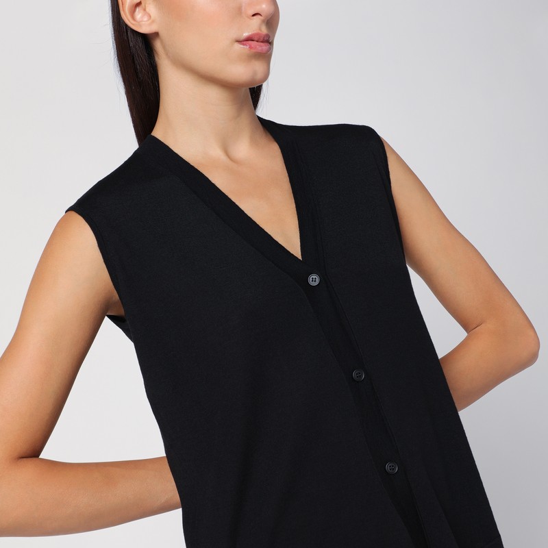 The Row Essential Wool Waistcoat Cardigan In Black