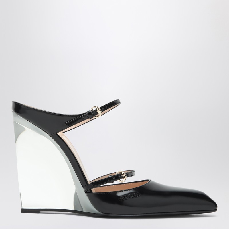 Black sabots with transparent wedge