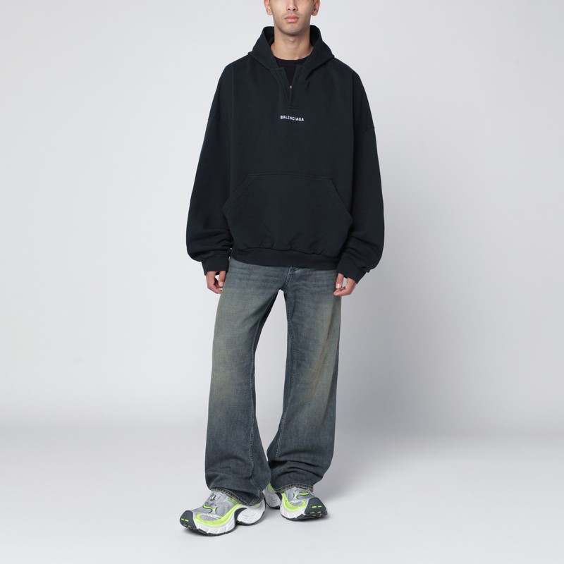 Balenciaga Back Polo Sweatshirt In Faded Black Fleece In Black