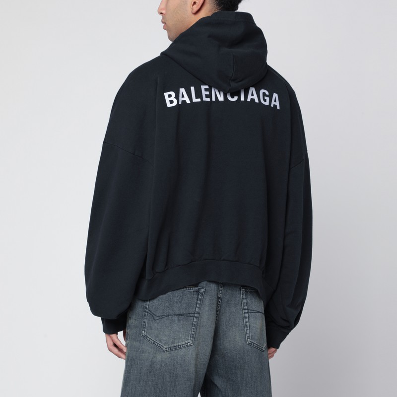 Balenciaga Back Polo Sweatshirt In Faded Black Fleece In Black