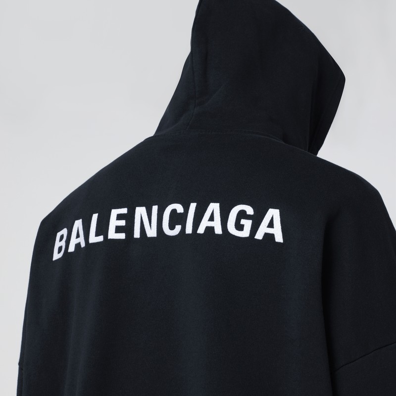 Balenciaga Back Polo Sweatshirt In Faded Black Fleece In Black