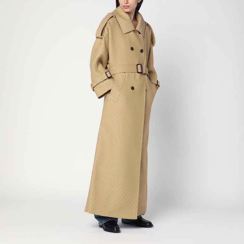 Beige coat in silk and wool GG - GUCCI - Modalova