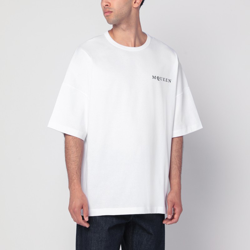 Alexander Mcqueen White Polo Shirt With Classic Collar And Logo Lettering Embroidery On The Front In Cotton Man In White