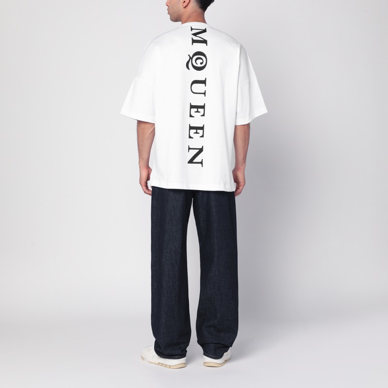 Alexander Mcqueen White Polo Shirt With Classic Collar And Logo Lettering Embroidery On The Front In Cotton Man In White