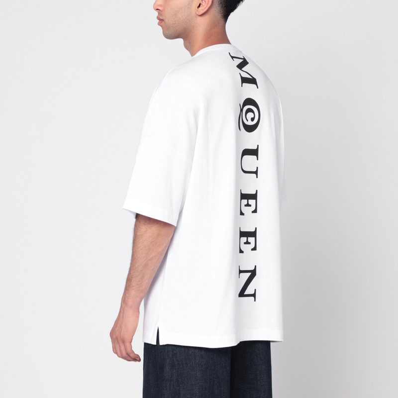 Alexander Mcqueen White Polo Shirt With Classic Collar And Logo Lettering Embroidery On The Front In Cotton Man In White