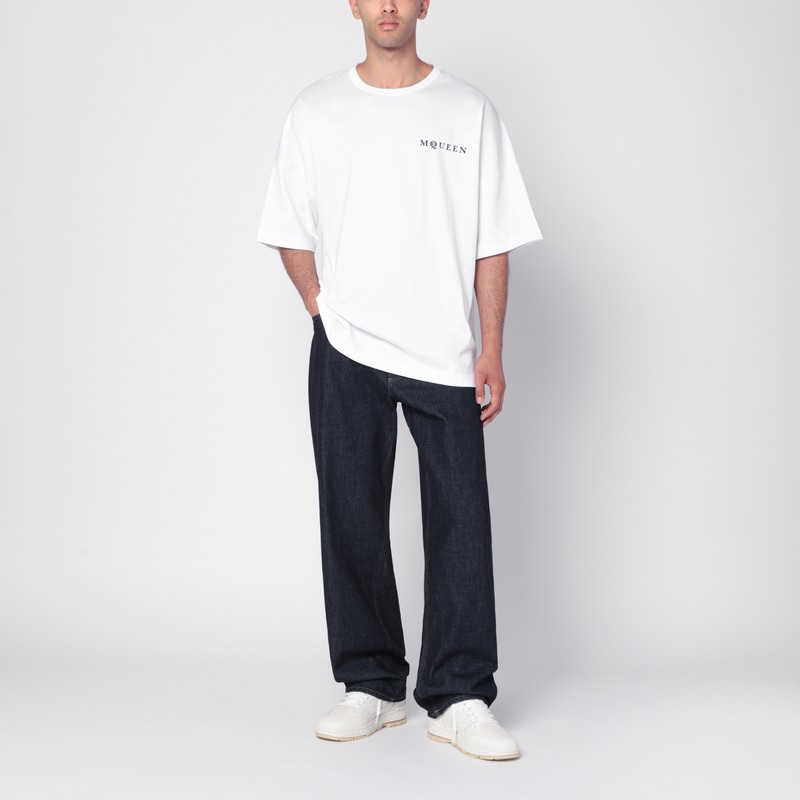 Alexander Mcqueen White Polo Shirt With Classic Collar And Logo Lettering Embroidery On The Front In Cotton Man In White