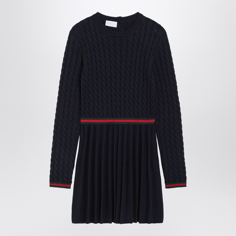 Blue wool dress with Web detail